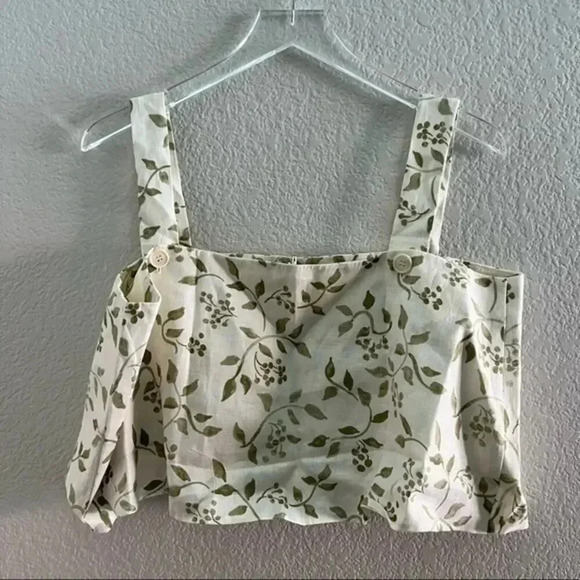 NWT Reformation Carine Junebug floral leaf print linen crop top XL B709 - Picture 3 of 4